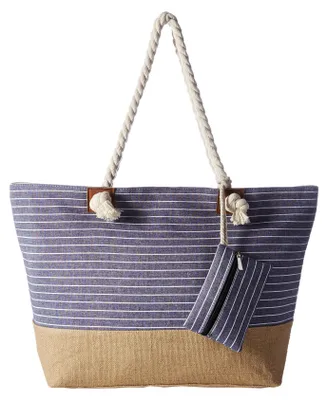 Immagine prodotto di Grande borsa da spiaggia XXL con cerniera - Borsa a tracolla da donna - Borsa da spiaggia per le vacanze - Borsa da shopping versatile da donna per le vacanze al mare - Borsa da spiaggia indispensabile - Blu a righe