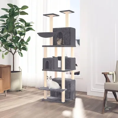 Produktbild von Kratzbaum - Katzenbaum - Kletterbaum - Katzenmöbel - Kratzmöbel - Dunkelgrau - 180 cm hoch