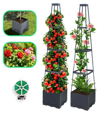 Immagine prodotto di Set di 2 vasi per piante di pomodoro con sistema di autoirrigazione e graticcio per rampicanti