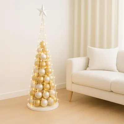 Produktbild von Deko-Baum HWC-O91, Weihnachtsbaum Schmuckbaum Weihnachtsdeko Christbaum zum Beschmücken, Metall 160cm  weiß