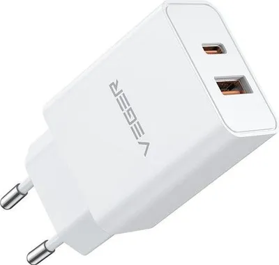 Image de VEGER Chargeur secteur USB A QC3.0 + Type C PD 30W VLS302U blanc