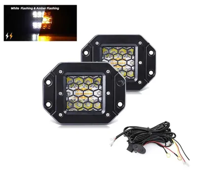 Obrázek produktu pro Sada 2 kusů LED halogenových světlometů, bílé + oranžové výstražné světlo k montáži, 12 V–24 V, kombinované dvojité světlo