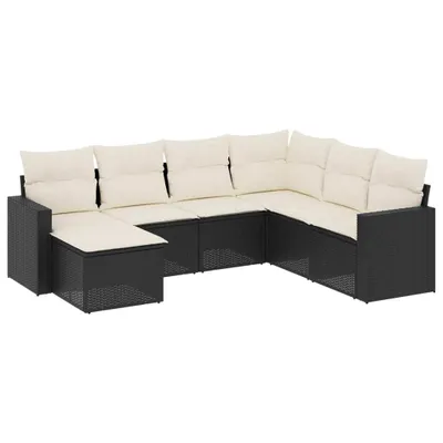 Produktbild von Modulare Garten-Sofagarnitur, 7-teilig, mit Stauraum, wasserabweisendem Beutel und Kissen, Poly Rattan, Schwarz, Cremeweiß