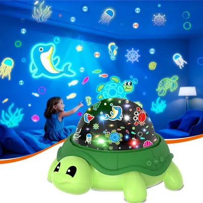 Produktbild von Kinder Nachtlicht mit Sternenprojektor, Schildkröte LED Lampe mit 360° Rotation, Sternenhimmel Projektor für Kinderzimmer, Geschenk für Jungen und Mädchen