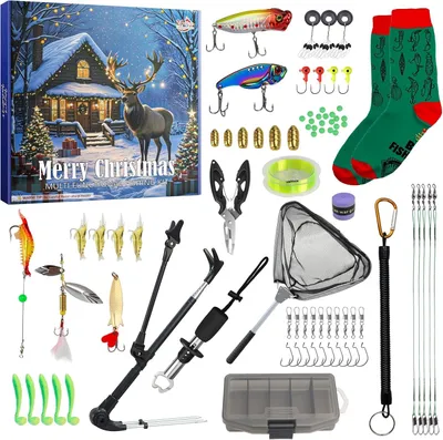 Immagine prodotto di Calendario dell'Avvento a tema natalizio per uomini - Accessori per la pesca - 24 giorni di attrezzi e attrezzature da pesca