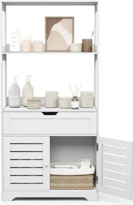 Produktbild von Mondeer Hochschrank Badschrank Badezimmerschrank mit Fächern und Lamellentüren Aufbewahrungsschrank Badezimmer