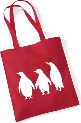 Produktbild von Huuraa Jutebeutel Pinguine Silhouette 10 Liter Classic Red Baumwolle Tasche Geschenkidee