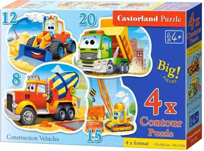 Zdjęcie produktu dla Castorland Puzzle 4W1 Pojazdy Budowlane - Edukacyjna Układanka Dla Dzieci