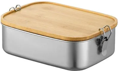 Image de Contenant en acier pour petits pains - Boîte à lunch écologique - 1 pièce - Couvercle en bambou