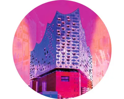 Produktbild von Glasbild Hamburg Elbphilharmonie pink Ø 50 cm