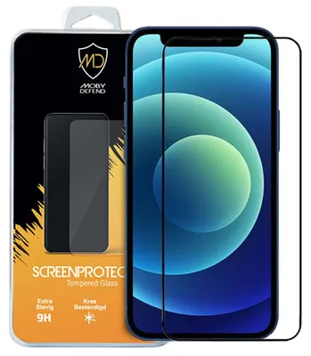 Productafbeelding van MobyDefend Screenprotector - Geschikt voor Apple iPhone 12 / iPhone 12 Pro - Screensaver Met Zwarte Randen - Gehard Glas