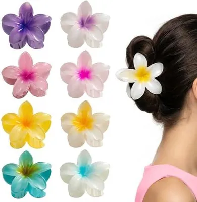 Produktbild von 8 Stück Blumen Haarklammer Set, Haarklammer Blume Rutschfest, Kleine Haarspange Blume für Damen & Mädchen, Frangipani Haarkrallen Hawaii Haarschmuck für Dickes und Dünnes Haar, Mehrfarbig