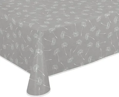 Produktbild von Wachstuch Tischdecke abwischbar rutschfest mit Paspelband Eckig Rund,Pusteblume Grau, (Eckig160x130cm)
