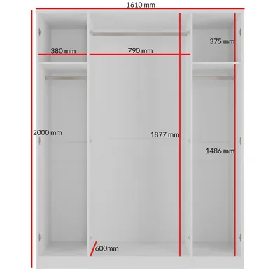 Szafa z drzwiami uchylnymi na ubrania z lustrem, Wysokość: 200 cm, Szerokość: 160 cm, biała