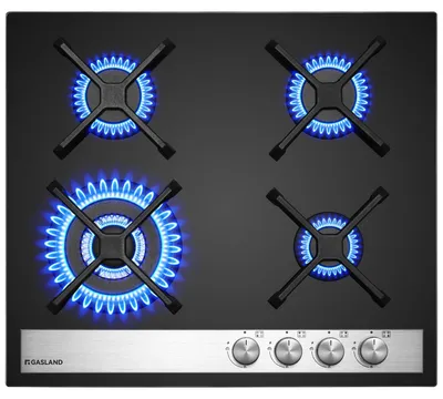 Gaskochfeld 60 cm, 4 Flammen, Wokbrenner, schwarz, 8000 W