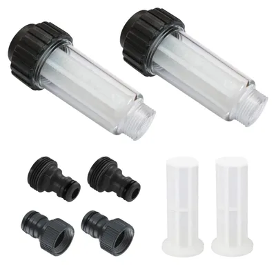 Obrázok produktu pre Vodný filter pre záhradnú hadicu, 2 kusy, predfilter s priemerom 3/4 palca, s 4 filtračnými vložkami a 2 rýchlospojkami