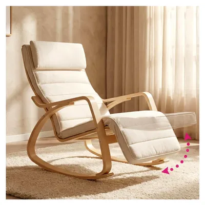 Produktbild von Schaukelstuhl, Stillstuhl, Lesesessel, Schaukelsessel für das Babyzimmer und Wohnzimmer, Moderner Relaxsessel, Weiß