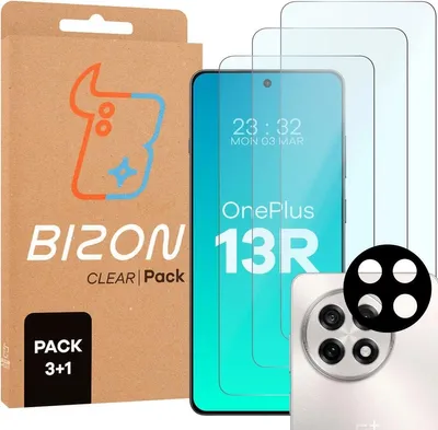 Produktbild von Bizon Clear 2er Pack 3x gehärtetes Glas + 1x Linsenschutz für OnePlus 13r