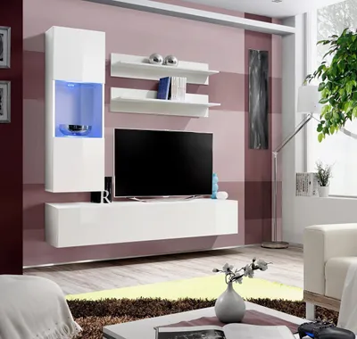 Produktbild von Wohnwand Garnitur TV Ständer Lowboard Designer Hänge Vitrine Holz Einrichtung
