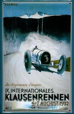 Produktbild von Blechschild Klausenrennen 1932 Rennwagen Autorennen Schild Werbeschild retro Nostalgieschild