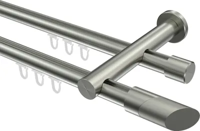Produktbild von Interdeco Innenlaufstange / Gardinenstange mit Innenlauf Edelstahl-Optik, Typ Platon Verano (Schräge Bicolor), 20 mm Ø 2-läufig, 480 cm