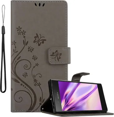 Produktbild von Cadorabo Hülle für Sony Xperia XZ1 Schutz Hülle in Grau Schutzhülle Handy Hülle Etui Case Blumen Flower