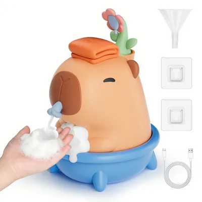 Produktbild von Automatischer Seifenspender Capybara, elektrischer Schaumseifenspender mit Sensor, 280 ml, berührungslos, Wandmontage, USB-aufladbar, IPX7 wasserdicht für Bad und Küche, Silikon, ideales Geschenk für Kinder