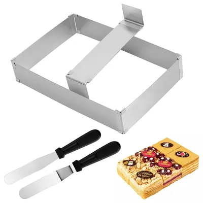 Immagine prodotto di Telaio rettangolare regolabile in acciaio inossidabile per tortiere, ideale per torte, dolci e pizze. Dimensioni: 27,5-35 x 18,5-55 x 5-8 cm