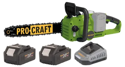 Produktbild von Procraft PCA42/2 Akku Kettensäge 40 V ( 2x 20 V ) 406 mm Brushless + 2x Akku 4,0 Ah + Ladegerät
