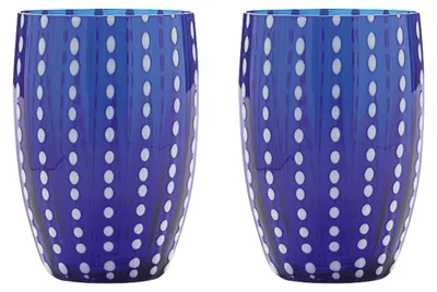 Zdjęcie produktu dla Zafferano Perle Blue Glass - szkło kolorowe dmuchane ustami, 32 cl, ręcznie robione - zestaw 2 kieliszków do wody lub koktajli