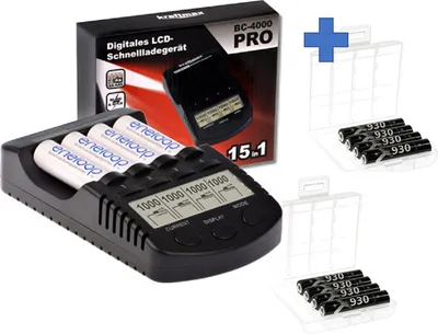 Immagine prodotto di Kraftmax BC-4000 Pro batteria e caricatore USB + 8x LSD Plus Micro AAA 930mAh batterie + 2 scatole