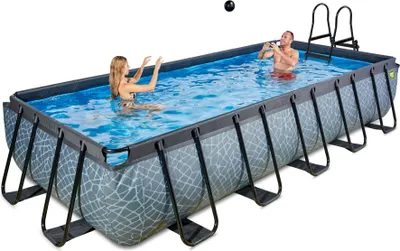 Zdjęcie produktu dla EXIT Stone Basen Stelażowy 540x250x100cm, Basen Naziemny, z Pompą Filtracyjną, Szary