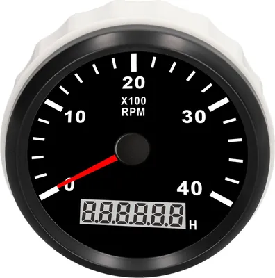 Productafbeelding van 85 mm toerenteller voor motor, met een bereik van 0-4000 t/min, voorzien van een urenteller van 0,0 tot 99999,9 uur, IP67 waterdicht, anti-condens, met rode achtergrondverlichting, geschikt voor auto, vrachtwagen en schip