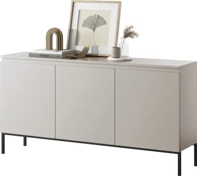Image de Selsey Sideboard Bemmi Commode 3 portes, Beige avec pieds noirs, 150 cm