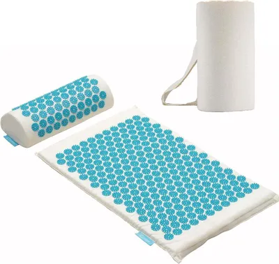 Produktbild von Fitleap Akupressurmatte-Set mit Kissen, Massage-Matte zur wohltuenden Entspannung und Stimulation der Muskulatur, Akupunktur-Matte zur Linderung von Rücken- und Nackenschmerzen, Natur/Türkis
