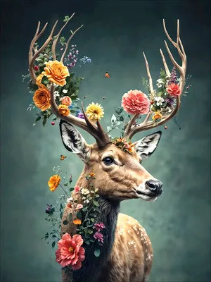 Produktbild von Glasbild Deer With Flowers III 60x80 cm