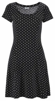 Produktbild von BEACH TIME Sommerkleid mit Pünktchenprint aus Jersey, T-Shirtkleid, Minikleid schwarz-weiß-gepunktet Größe 40