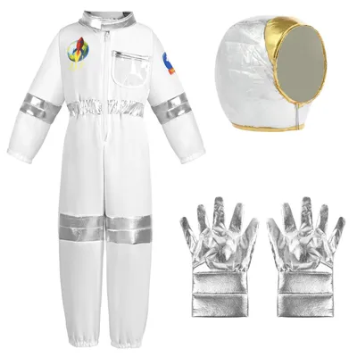 Immagine prodotto di Costume da astronauta per bambini, confezione da 3 pezzi, unisex, tuta da astronauta bianca per bambini, taglia M