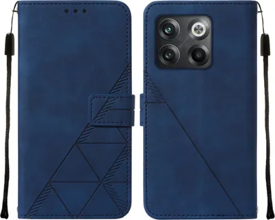 Image de Etui en cuir pour OnePlus 10T 5G avec embossage, porte-cartes et support bleu