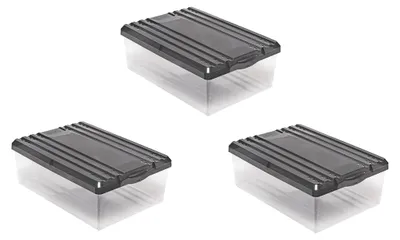 Aufbewahrungsbox 8 l, 3er-Set, Kunststoff, stapelbar, anthrazit