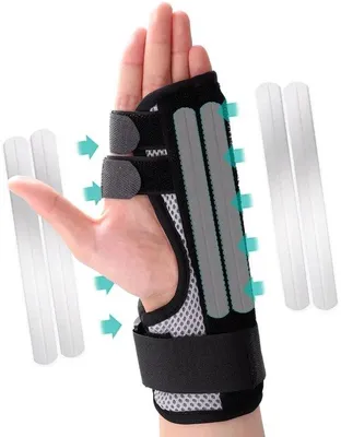 Produktbild von Handorthese mit Fingergelenkunterstützung, geeignet für Mittelfinger, Zeigefinger, Daumen oder Ringfinger.