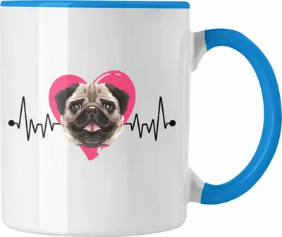 Produktbild von Trendation - Mops Besitzer Tasse Geschenk Lustiger Spruch Geschenkidee Herzschlag Mops (Blau)