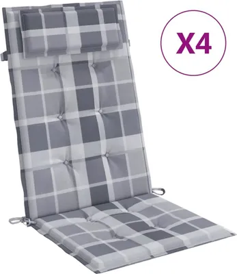 Produktbild von vidaXL Hochlehner-Auflagen 4 Stk. Grau Karomuster Oxford-Gewebe