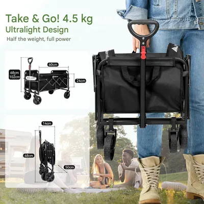 Image de Bolderkar - Chariot de transport pliable - Capacité de 65 litres - Charge maximale de 100 kg - Léger - Noir