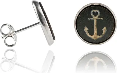 Produktbild von Holzohrstecker Edelstahl mit Anker schwarz in Buchenholz