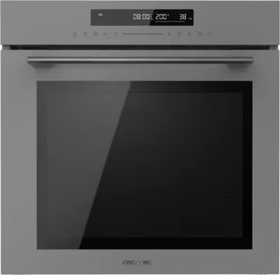 Cecotec Bolero Hexa SM406000 Glas Grau 60cm Integrierter Backofen A+. 2900W, 72L, 12 Funktionen, Pizzastein, Dampfunterstützung, Dampf EasyClean, Eco Modus und Abtauen, Elektronischer Timer