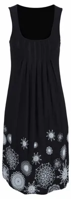 Produktbild von BEACH TIME Strandkleid mit grafischem Druck am Saum, lockeres Hängerchenkleid mit Zierfalten schwarz-weiß Größe 48