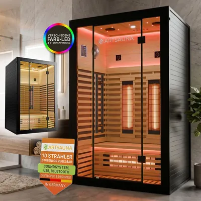 Produktbild von ARTSAUNA® Infrarotkabine Trondheim120 - Schwarz, Hemlockholz, Vollspektrumstrahler, LED-Beleuchtung