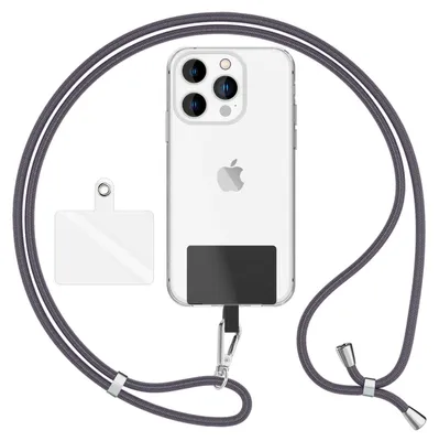 Image de HoldMe Air Edition - Lanyard universel avec 2 pads & mousqueton (argent) - 160cm de sangle pour portable à porter autour du cou - Gris foncé