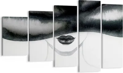 Produktbild von Bild auf Leinwand - Leinwandbild - 5 Teile - Frau Hut Schwarzweiß - 100x60cm - Wand Bild - Wanddeko - Wandbilder - Leinwanddruck - Bilder - Wanddekoration - Leinwand bilder - Wandbild - EG100x60-4301